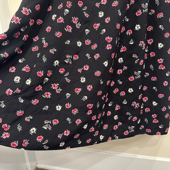 VTG 80s Lanz Originals Ditsy Floral Shirred Midi Dress Black Pink Chintz Cottage - Picture 5 of 13